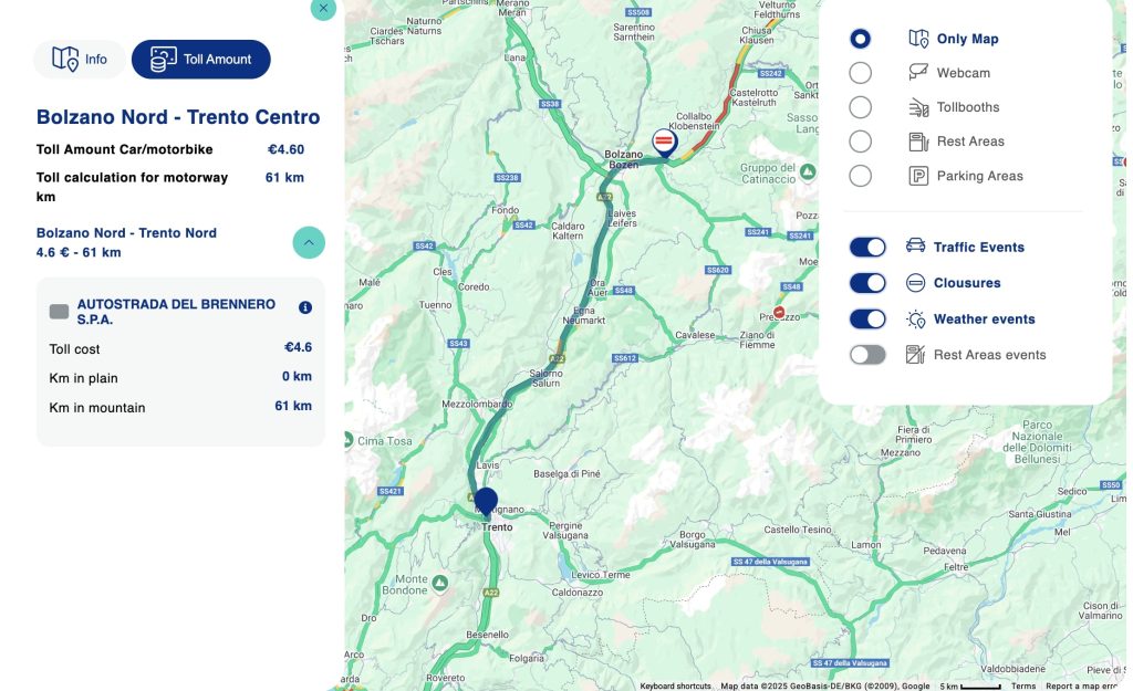 Droga autostradą z Bolzano do Trento