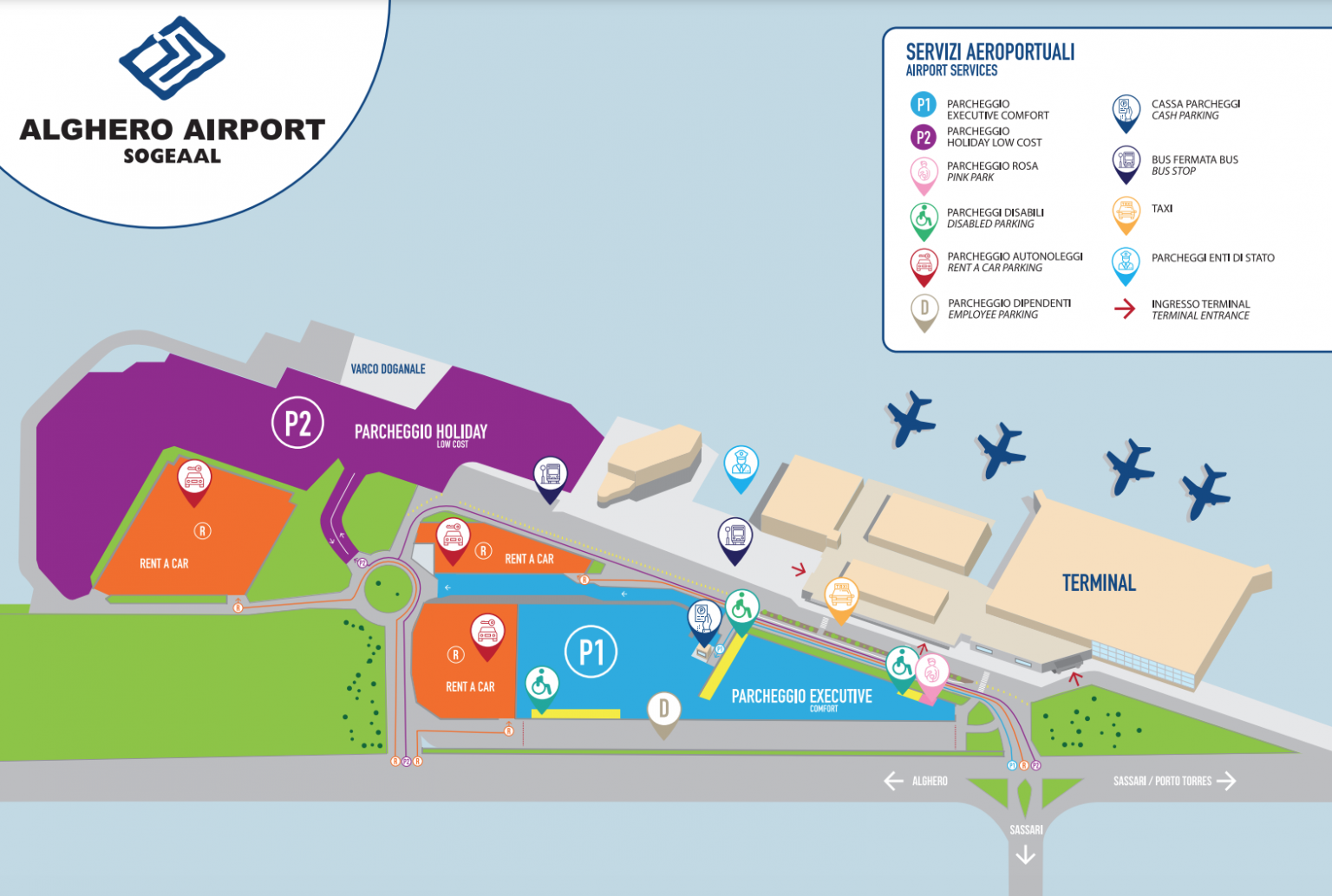 Airports in Sardinia (Cagliari, Alghero, Olbia)