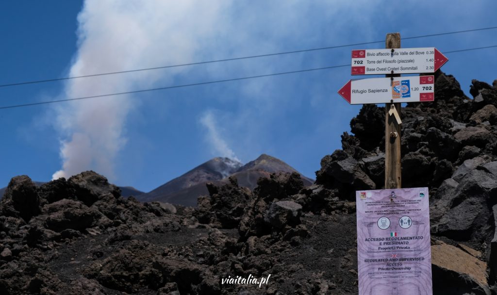 Signpost next to the top station of the cable car to Etna