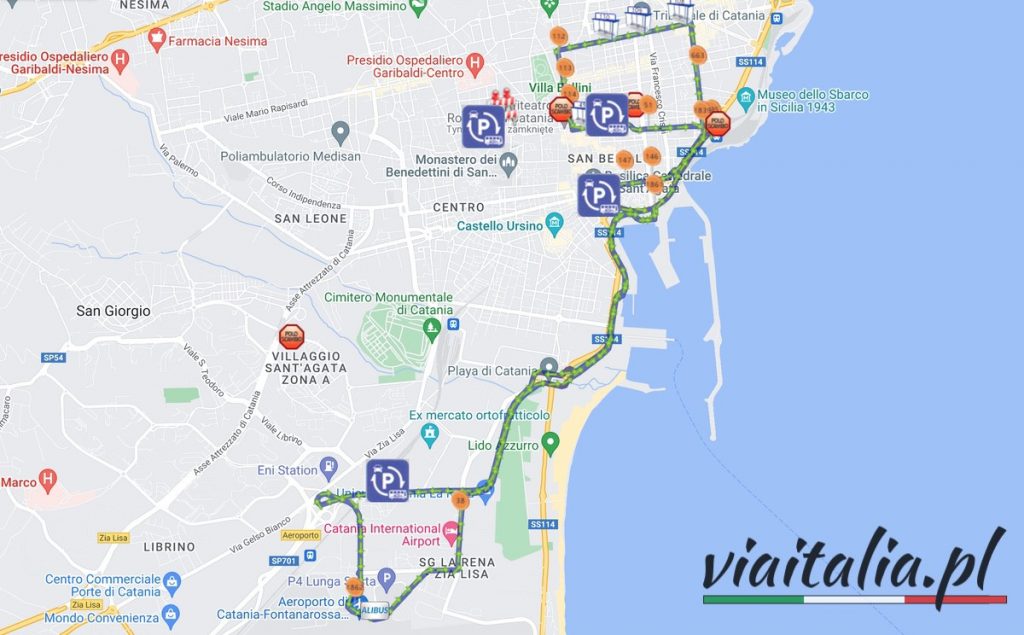 Bus route from the airport to the centrium of Catania